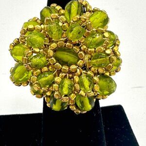 Green and Gold Beaded Statement Ring